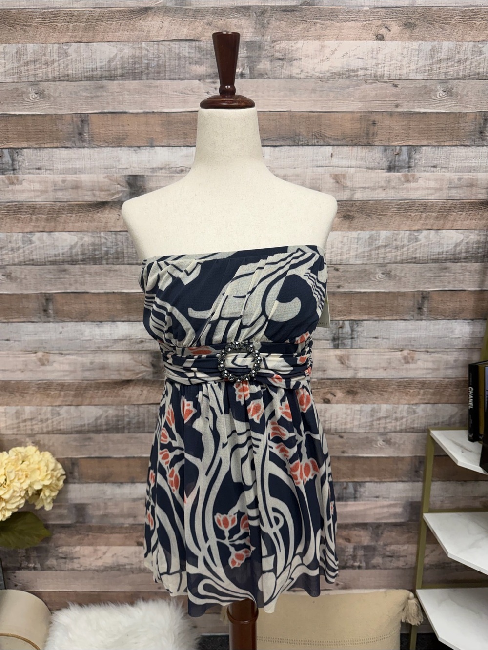 Weston Wear Strapless Navy Floral-Print Tunic